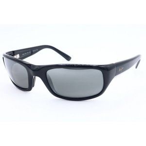 Maui Jim Polarized Wrap Sunglasses MJ 103-02 Gloss Black Neutral Grey (A)